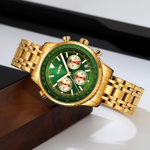 Класичний чоловічий годинник Skmei 9333GDGN Gold-Green | Зображення 1