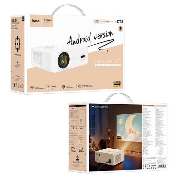 Проектор Hoco DT3, Android, 1080p, 370ANSI, Wi-Fi 2.4+5G, White, Box | Зображення 5