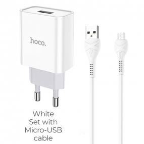 Мережевий зарядний пристрій + кабель телефону USB-Micro Android HOCO C81A |1USB, 2.1A| Білий
