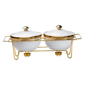 Марміт порцелянаовий на 2 секції по 1 л на металевій підставці HP1039