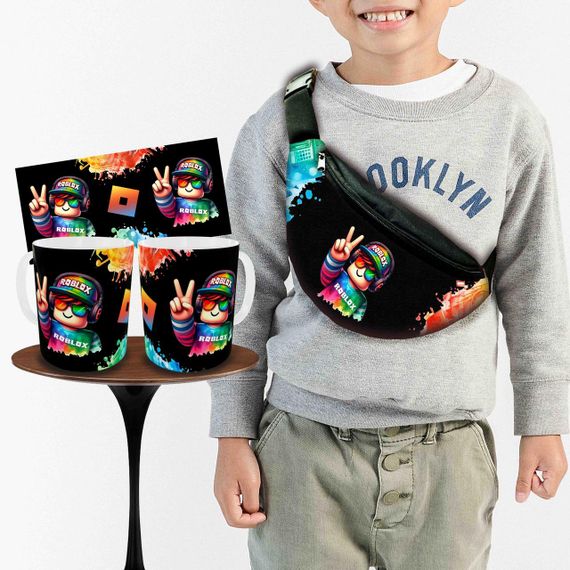 Набір: дитяча сумка-бананка+кружка Роблокс «Roblox» 32х15см, бананка для хлопчика через плече на подарунок (00957)