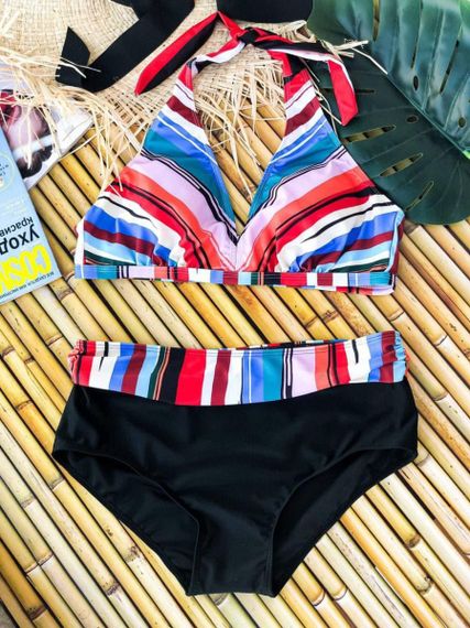 Роздільний яскравий купальник Plus Size знімними чашками та високими плавками | Зображення 1