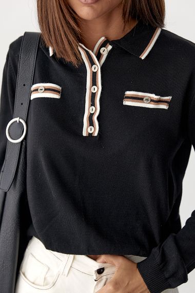 Кофта-поло з імітованими кишенями - чорний цвет, ONE SIZE (є розміри) | Зображення 3