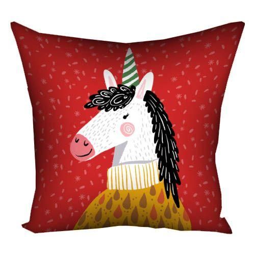 Подушка з принтом габардинова Єдиноріг у светрі 30x30 см (3P_25NG008)