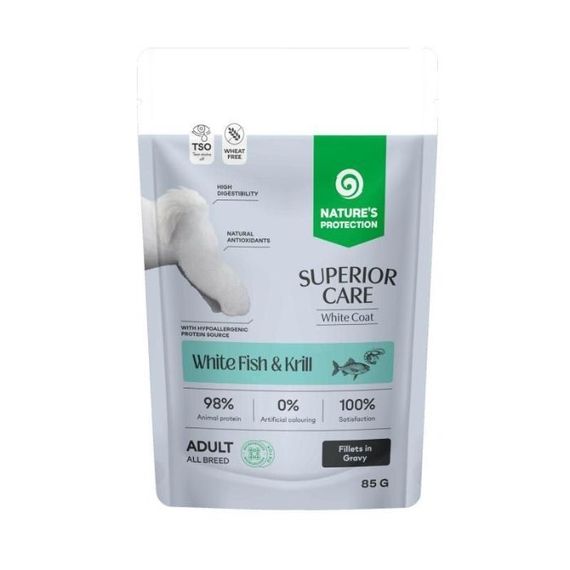 Вологий корм з рибою для собак білих порід Nature's Protection Superior Care White Dogs Fish and Krill, 85 гр