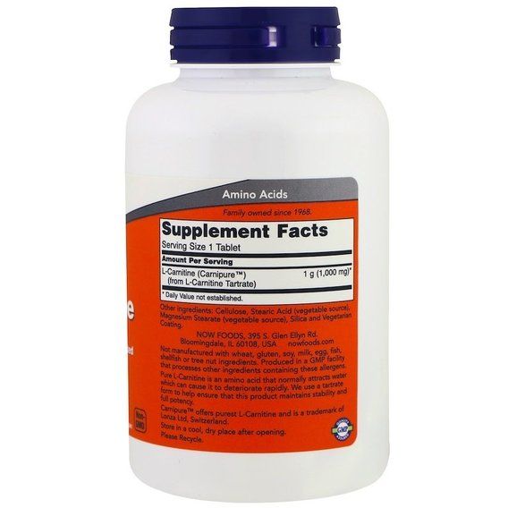 Карнитин NOW Foods L-Carnitine 1000 mg 100 Tabs NF00068 | Зображення 1