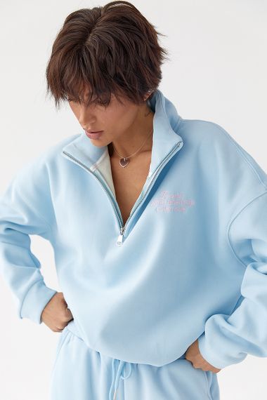 Утеплений спортивний костюм із штанами палаццо та світшотом - блакитний цвет, S/M (є розміри) | Зображення 2