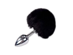 Металлическая анальная пробка Кроличий хвостик Alive Fluffy Plug S Black, диаметр 2,8 см Sex Aura
