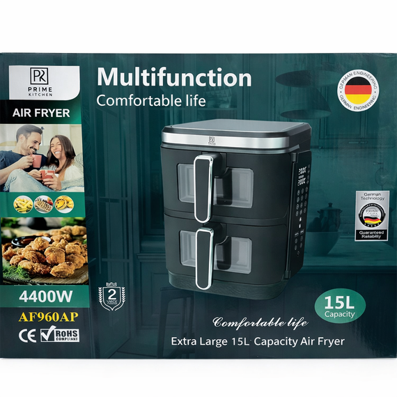 Аэрогриль двойной Prime Kitchen AF960AP, 15 л, 4400 Вт, с двумя независимыми камерами, цифровое управление | Зображення 4