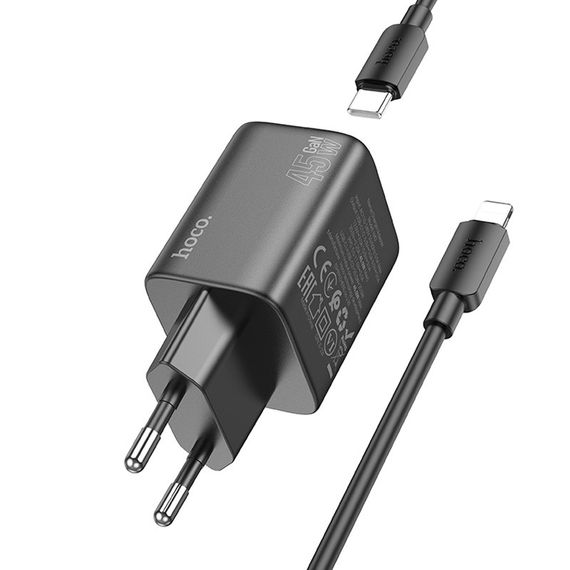 МЗП Hoco N42 Elogiado PD45W (2USB-C) + кабель Type-C to Lightning Black | Зображення 1