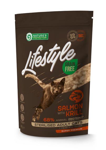Корм Nature's Protection Lifestyle Grain Free Salmon with krill Sterilised Adult Cat сухой с лососем и крилем для стерилизованных котов 0.4 кг
