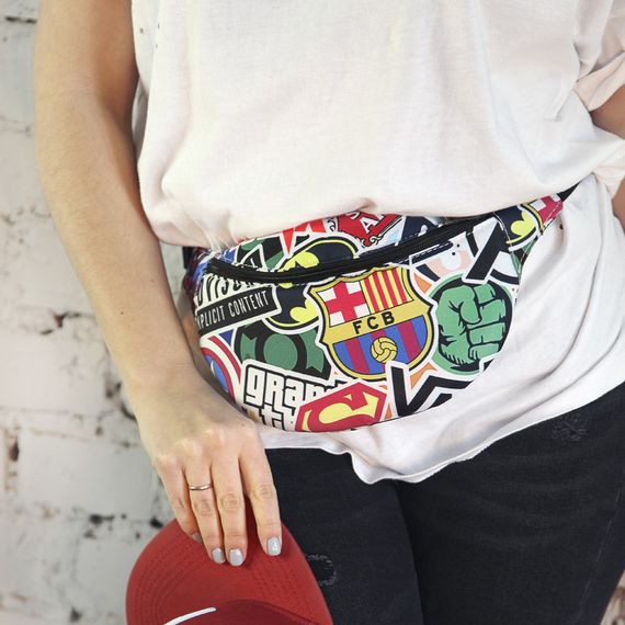 Сумка на пояс бананка Bumbag Логотипы 27x16 см (BB_19A001_BL)