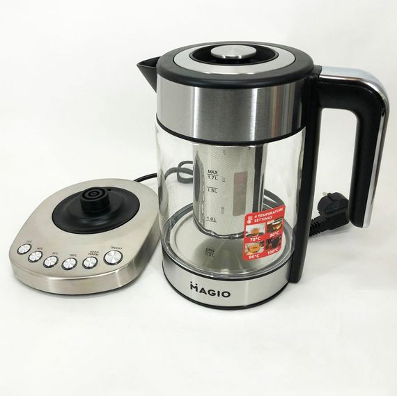 Електрочайник MAGIO MG-494, чайник прозорий з підсвічуванням, чайник дисковий, електрочайник з підсвічуванням | Зображення 1