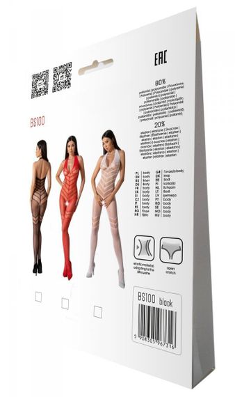 Бодістокінг з плетінням на животику Passion BS100 One Size, black, декоративний шов, з доступом | Зображення 6