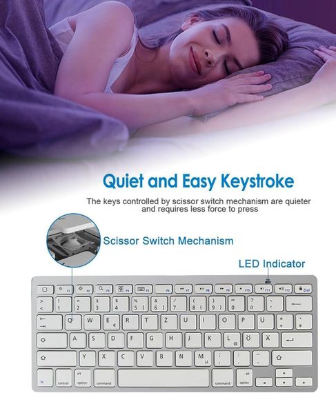 Беспроводная Bluetooth клавиатура 78 клавиш, серебристая, QWERTZ, для ноутбука, планшета, iOS Android Windows | Зображення 4