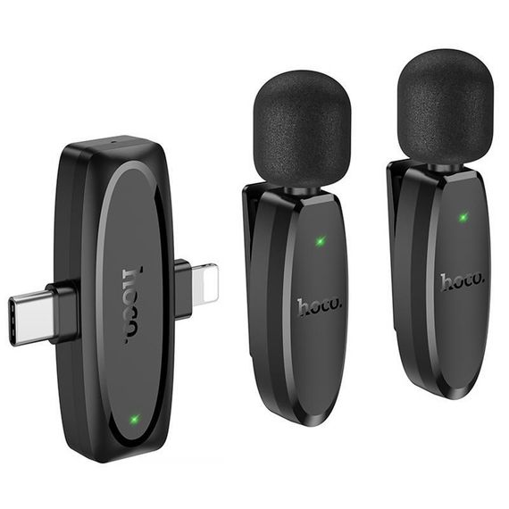 Петличный беспроводной микрофон Hoco L15 Dual-mic clip-on wireless digital (Lightning/Type-C) Black