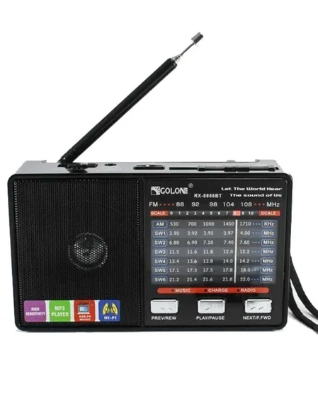 Радіоприймач акумуляторний Golon RX 8866 з ліхтариком + BT / FM приймач Golon на батарейках USB MP3