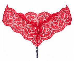 Мереживні трусики-стрінги з ниткою чорних перлів Bracli Ebony Night, Червоний, День закоханих, S, S, Маленький розмір
