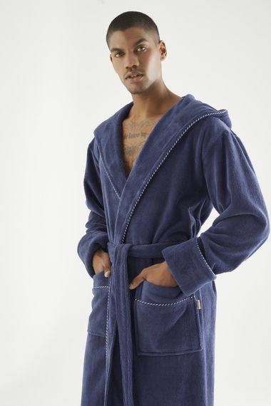 Чоловічий велюровий халат Nusa 7230 з капюшоном, сірий, 2XL | Зображення 5