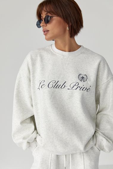 Утеплений світшот із написами - світло-сірий цвет, ONE SIZE (є розміри)