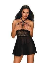 Пеньюар Obsessive Nettsy с открытой грудью, черный, S\M sexstyle