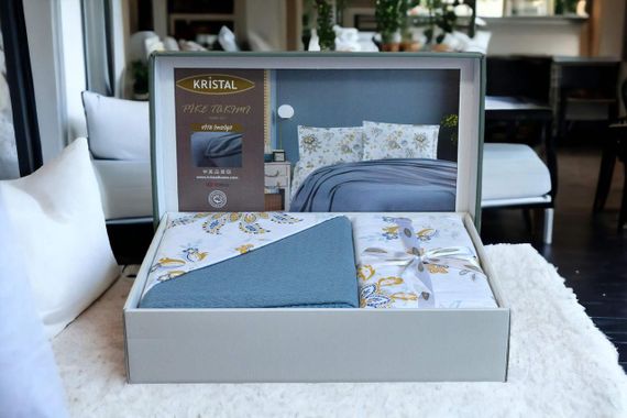 Комплект постельного белья с пледом Kristal Ranforse 200×230 см Vita Indigo | Зображення 1