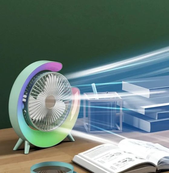 Вентилятор электрический USB 3-скоростной с цветной подсветкой 180° бесшумный | Зображення 1