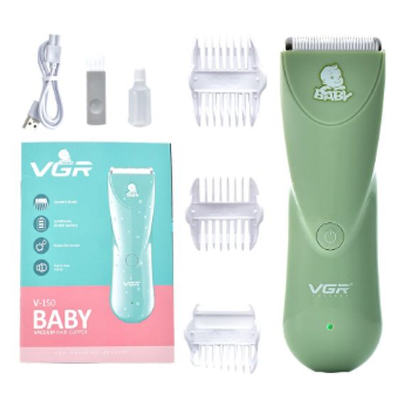 Дуже тиха бездротова машинка для стрижки волосся дітей VGR V-150 з насадками. Колір: зелений