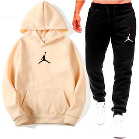 Мужской спортивный костюм двойка штаны + худи, теплый на флисе, Джордан AD0001 цвет черно-бежевый, размер L