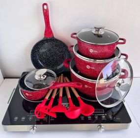 Набір посуду Higher Kitchen HK-305 17 предметів з кришками з гранітним покриттям | каструлі | ківш | сковорода