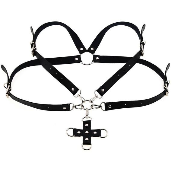 Портупея зі штучної шкіри з фіксатором Women's PU Leather Chest Harness Caged bra WHITE Sex Aura | Зображення 4