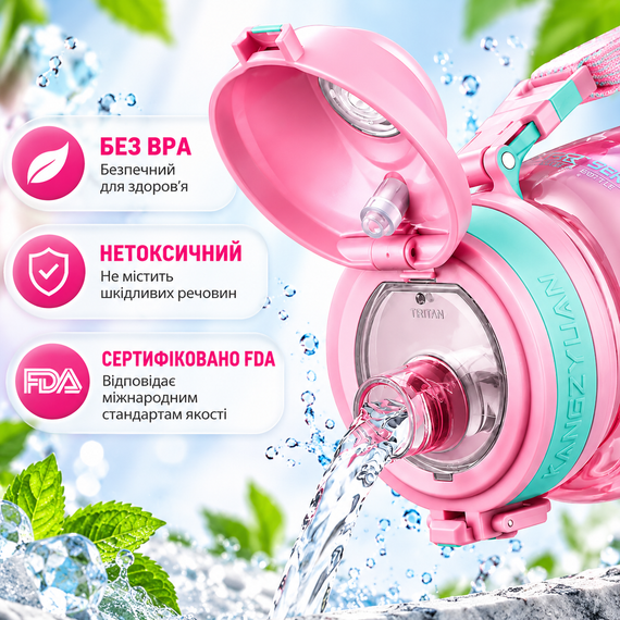 Спортивная бутылка KANGZYUAN 700 мл розовая - Tritan BPA Free, ударопрочная бутылка для воды с трубочкой, герметичной крышкой | Зображення 5