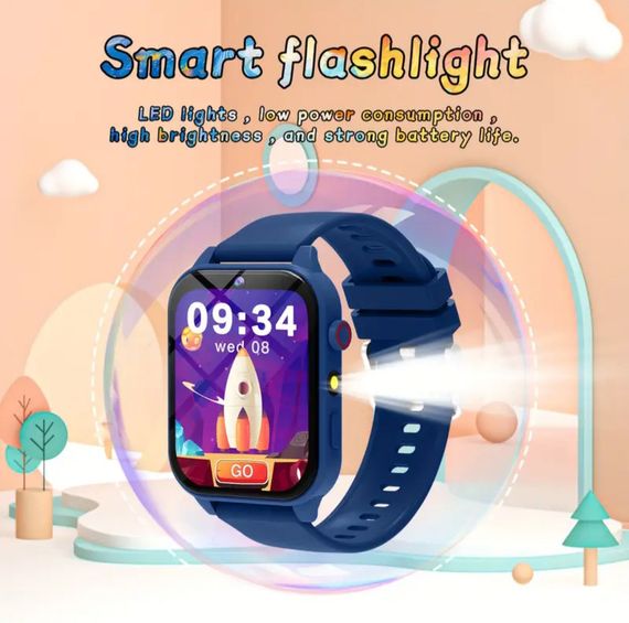 Дитячий розумний годинник із камерою, іграми, моніторингом сну, крокомірром, будильником, калькулятором, ліхтариком та ін. Сині | Зображення 8