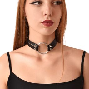 Чокер із металевим кільцем та шипами з натуральної шкіри Art of Sex - Ruby, колір Чорний sexstyle
