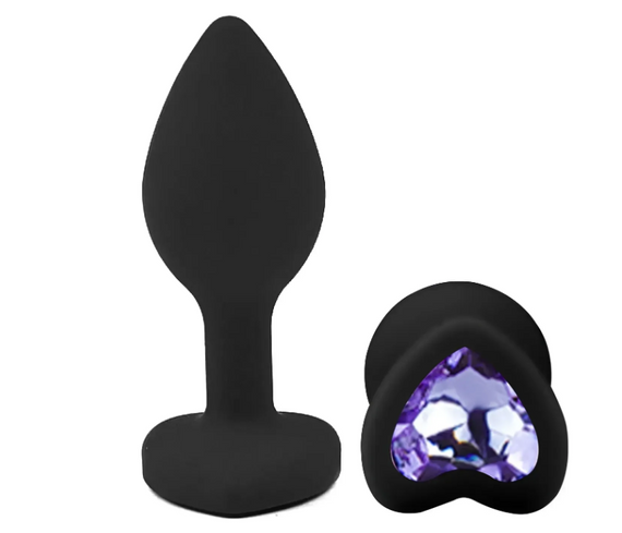 Силіконова анальна пробка EGZO — Silicone Black Heart Plug Amethyst, розмір S Sex Aura | Зображення 1
