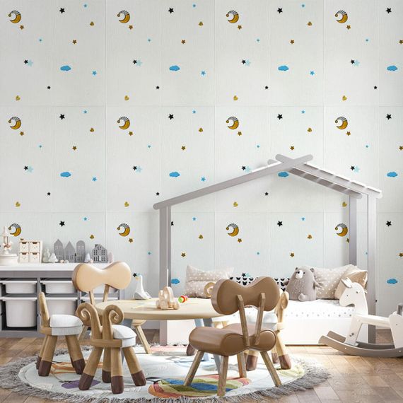 Панель стінова 3D 700х700х4мм Зірки та місяць на білому фоні SW-00001970 | Зображення 6