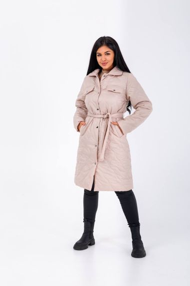 Женская демисезонная куртка-пальто стеганая NB23026 цвет бежевый, размер 50/52 | Зображення 4