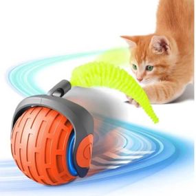 Игрушка для котов интерактивная Мячик с хвостом движущийся  Cat toy ball Красный