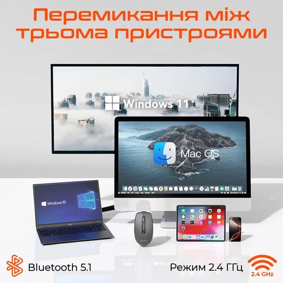 Мишка Meetion BTM100R Wireless/Bluetooth Black (MT-BTM100R-A) | Зображення 2
