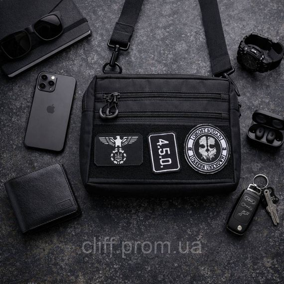 Тактическая сумка для патчей Cordura 600D — 5 карманов, мессенджер черный из ткани | Зображення 8