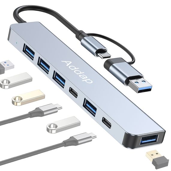 Мультифункциональный USB type-C хаб – разветвитель для ноутбука Addap MH-15D | Адаптер 7в1: USB 3.0 + USB 2.0 + SD + MicroSD + Type-C +  PD | Зображення 1