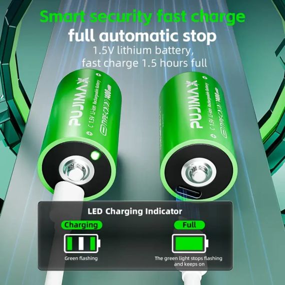 PUJIMAX 1.5V C 7400mWh Акумуляторна літій-іонна батарея високої ємності | Зображення 7