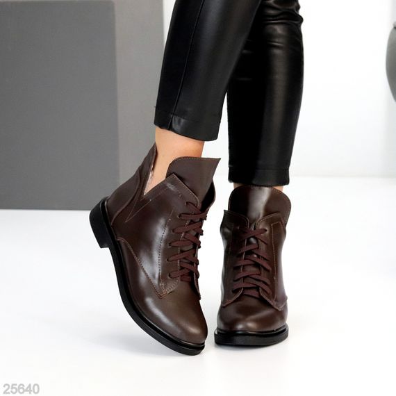 Дизайнерські зимові черевики колір Шоколад натуральна шкіра низький хід | Зображення 2