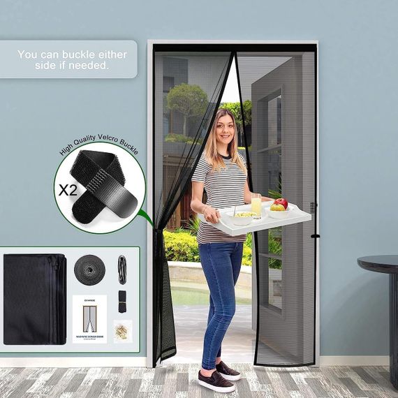 Сетка противомоскитная магнитная, черная москитная сетка на липучке для двери, балкона, патио 75×210 см Cinkee | Зображення 3