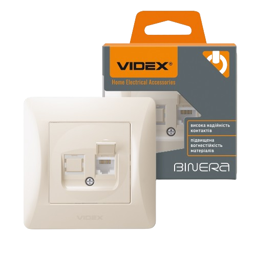 BINERA крем Розетка внутрішня 1-а CAT6 комп'ютерна Videx | Зображення 1