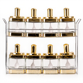 Набор емкостей для специй на подставке 8 шт. (350 мл) Gold HP-1338