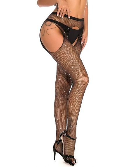 Колготы эротические черные Star Night с открытым доступом и стразами, XS-M sexstyle | Зображення 7