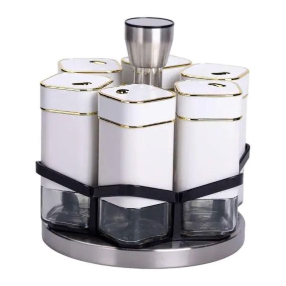 Набір для спецій 6 ємностей карусель для приправ на підставці Білий HP-1314