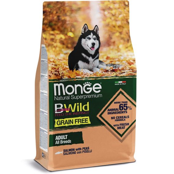 Корм Monge BWild Grain Free All Breeds Salmone сухий з лососем для дорослих собак усіх порід 15 кг