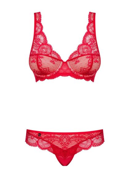 Комплект мереживний Obsessive 853, червоний з бежевими вставками, L/XL | Зображення 4